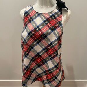 🎀 J.Crew Red Tartan Plaid Shoulder-Tie Blouse – Size 6